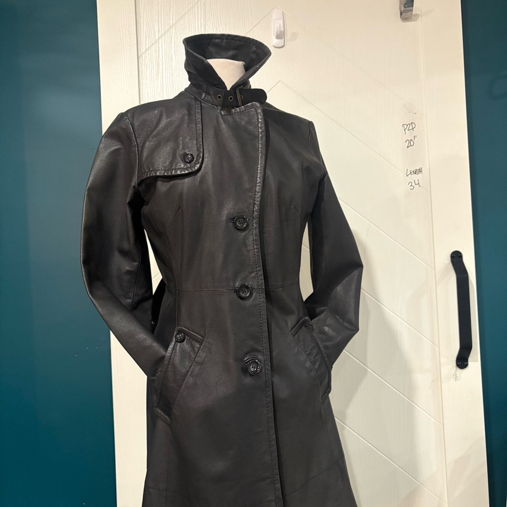 Y2K Vintage 90/00 Le Chateau Leather Trench/‎ Matrix/ Goth/ Grunge/ Moto/ - Picture 4 of 13